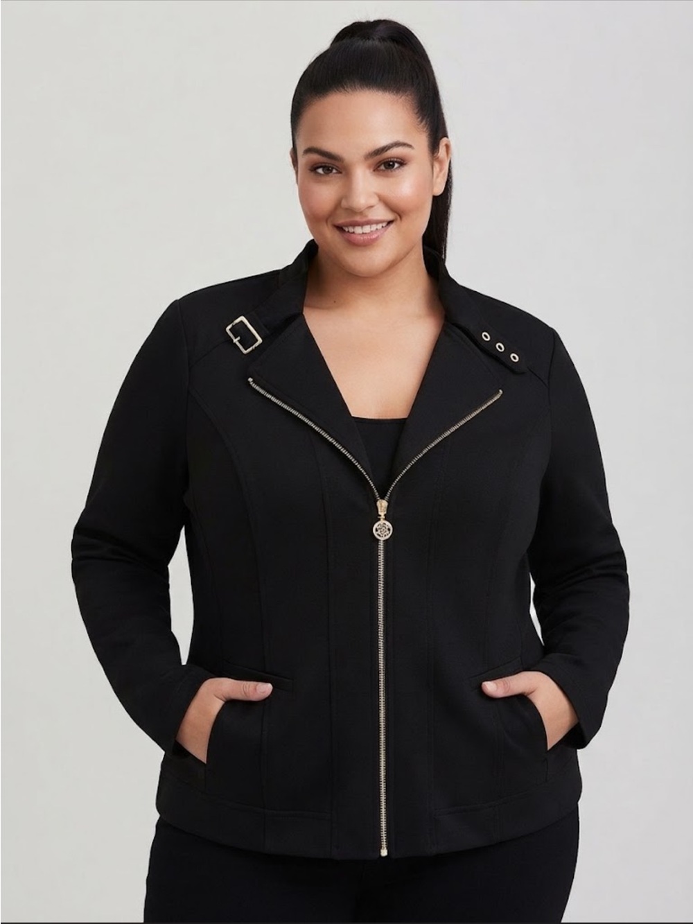 torrid NWT Black Lux Ponte Moto Jacket with Zip and Hardware